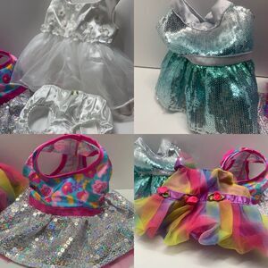 4 Build  A Bear Fancy Sequin Sparkle Dresses & 1 Pair Panties White Teal Multi